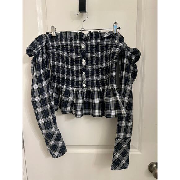 Petersyn 'Blaine' Dover Check Off-the-Shoulder Peplum Top M Plaid Academia Boho - Picture 10 of 11
